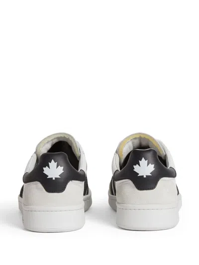 Dsquared2 White And Black Low Top Sneakers With Contrasting Bands In Leather Man In White+black