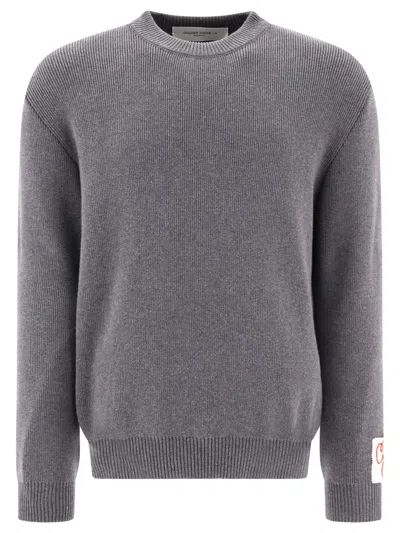 Golden Goose Grey Crewneck Sweater With Maxi Logo Lettering On The Rear In Grey