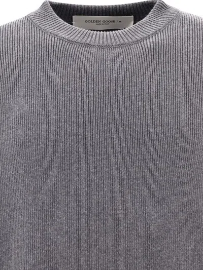 Golden Goose Grey Crewneck Sweater With Maxi Logo Lettering On The Rear In Grey