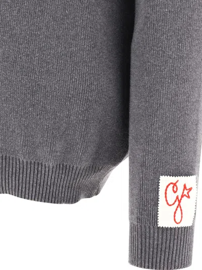 Golden Goose Grey Crewneck Sweater With Maxi Logo Lettering On The Rear In Grey