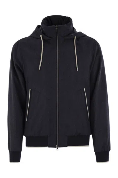 Herno Cashmere And Silk Resort Bomber Jacket In Blue