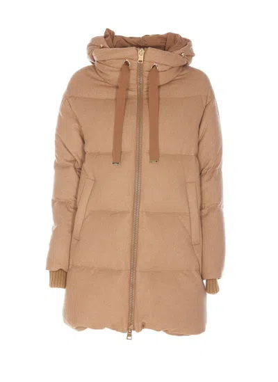 Herno Down Jacket With Hood And Quilted Design In Beige