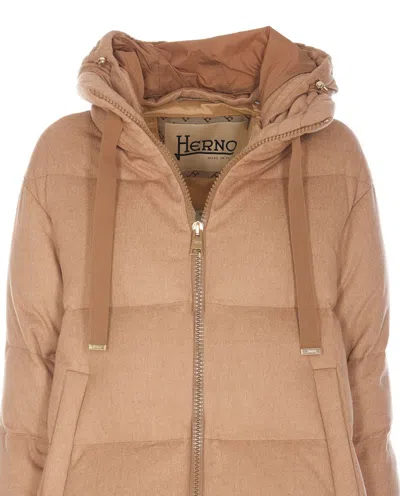 Herno Down Jacket With Hood And Quilted Design In Beige