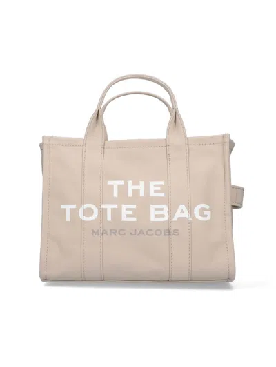 Marc Jacobs Tote Bag With Detachable Strap And Bold Lettering In Beige
