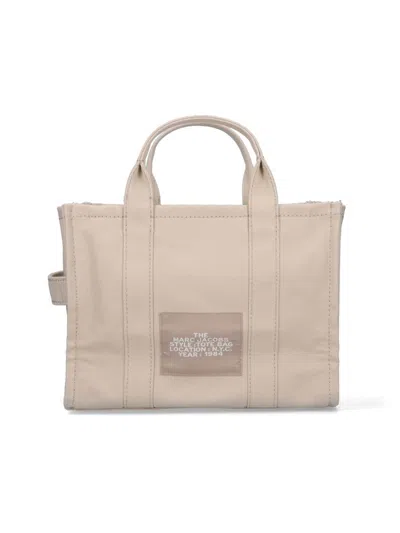 Marc Jacobs Tote Bag With Detachable Strap And Bold Lettering In Beige
