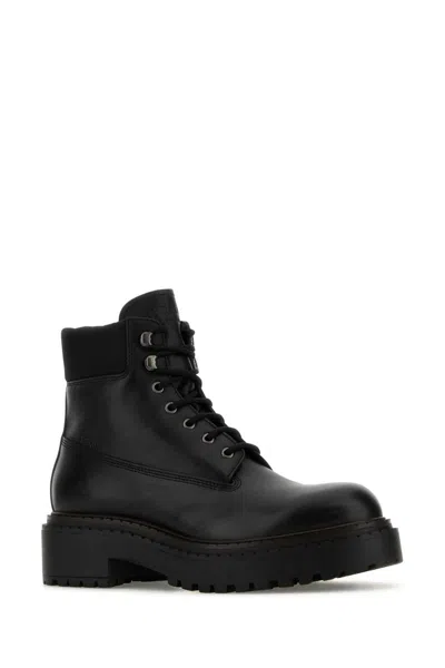 Prada Polished Leather Boots With Sole And Lace-up Design In Black