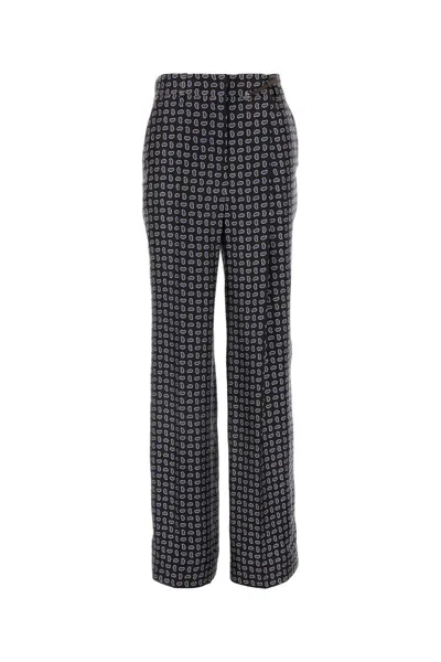 Prada Blue Silk Trousers With Paisley Print In Printed