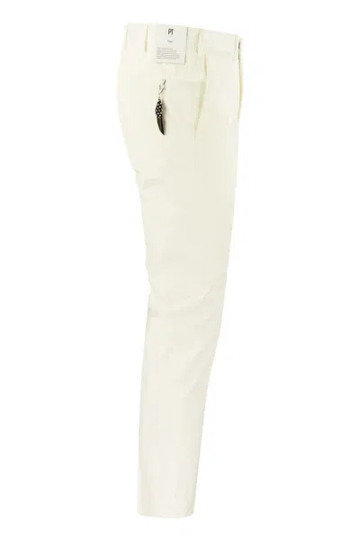 Pt Torino Refined Cotton Twill White Trousers With Detailing In White