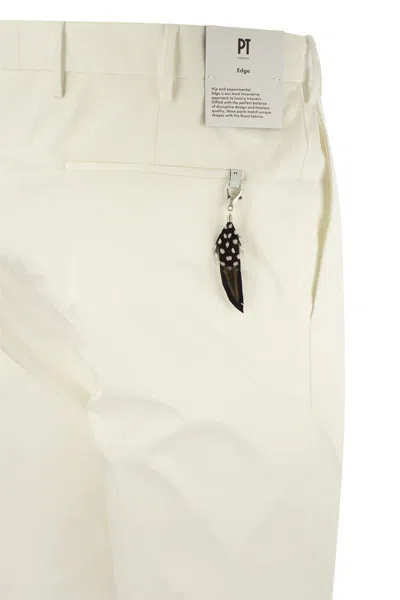 Pt Torino Refined Cotton Twill White Trousers With Detailing In White