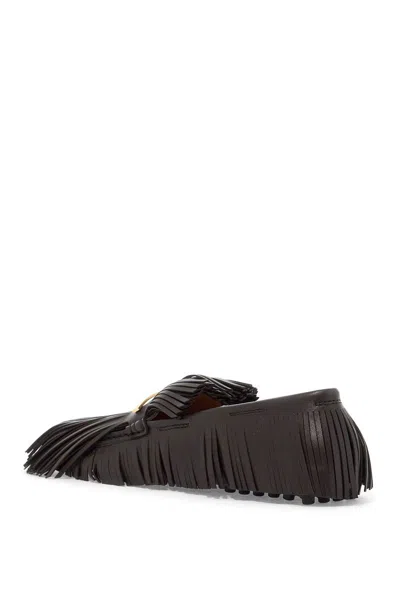 Shop Tod's 'yorky' Brown Loafers With Fringes In Leather Woman