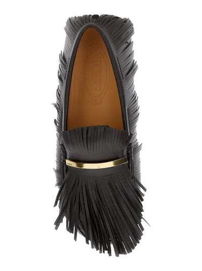 Shop Tod's 'yorky' Brown Loafers With Fringes In Leather Woman