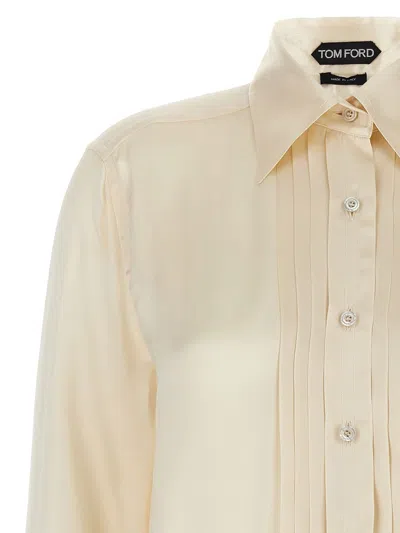 Tom Ford Silk Shirt With Pleated Detail And Pointed Collar In Pink