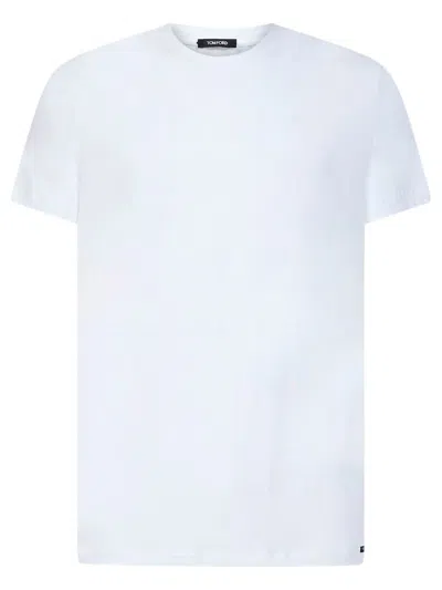 Tom Ford Placed Rib Slim-fit Lyocell And Cotton-blend T-shirt In White