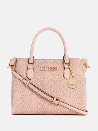 Guess Factory Zakaria Embossed Logo Satchel In Pink
