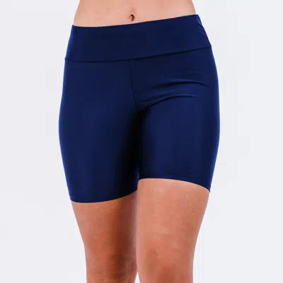 Calypsa Women's High Waisted Mid-thigh Swim Shorts In Blue
