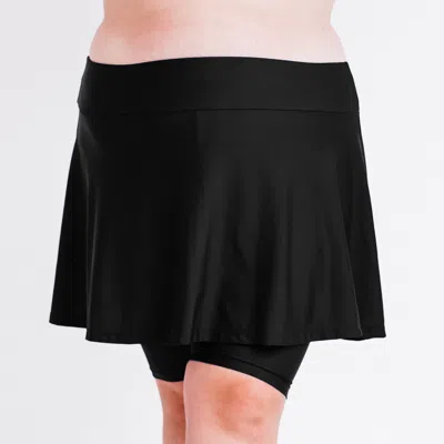 Calypsa Women's Plus Flared Mid-thigh Swim Skirt With Bike Shorts In Black