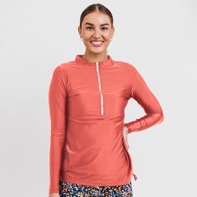 Calypsa Women's Plus Half-zip Long Sleeve Rash Guard Nora Swim Top In Multi