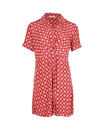 Sandro Printed Front-knot Mini Dress In Red Silk In Red