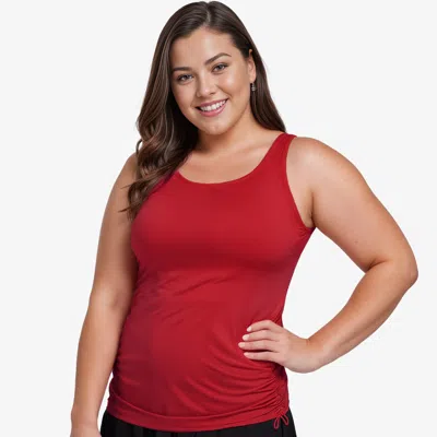 Calypsa Women's Plus Maya Tankini Swim Top With Built-in Bra In Red