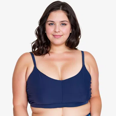 Calypsa Women's Plus Adjustable Strap Clasp Swim Bra In Blue
