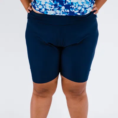 CALYPSA WOMEN'S PLUS HIGH WAISTED LONG BIKE SWIM SHORTS 