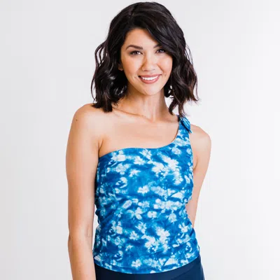 Calypsa Women's Plus One Shoulder Layla Crop Swim Top With Built In Bra In Blue