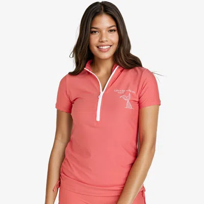 CALYPSA WOMEN'S HALF-ZIP SHORT SLEEVE RASHGUARD ADELE SWIM TOP 