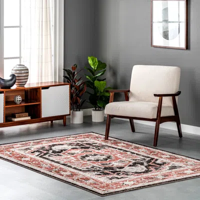 Nuloom Deanna Distressed Traditional Medallion Cotton Blend Area Rug