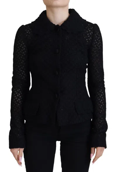 Dolce & Gabbana Black Wool Knitted Button Down Collar Jacket In Black