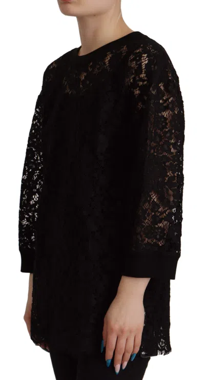 Dolce & Gabbana Black Floral Lace Pullover Sicily Blouse In Black