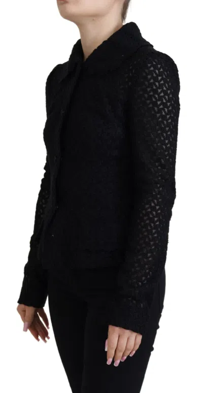 Dolce & Gabbana Black Wool Knitted Button Down Collar Jacket In Black