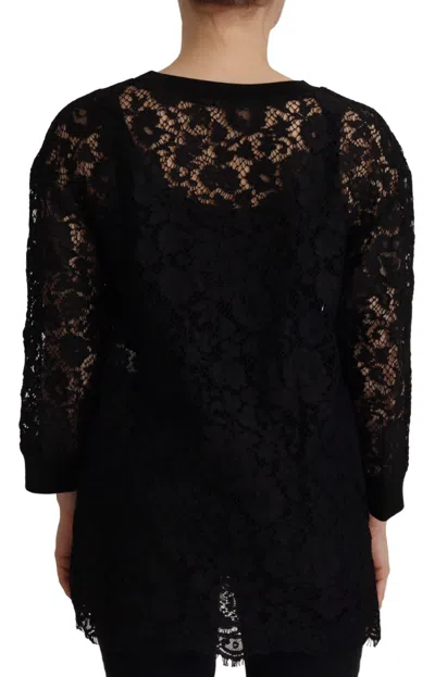 Dolce & Gabbana Black Floral Lace Pullover Sicily Blouse In Black