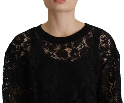 Dolce & Gabbana Black Floral Lace Pullover Sicily Blouse In Black