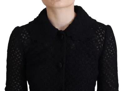 Dolce & Gabbana Black Wool Knitted Button Down Collar Jacket In Black