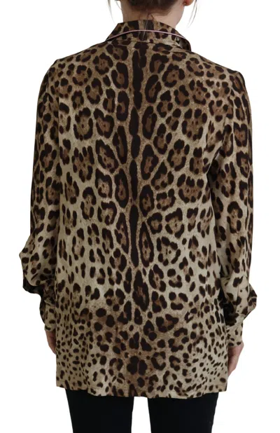 Dolce & Gabbana Brown Leopard Print Long Sleeves Blouse Top In Brown