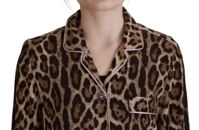Dolce & Gabbana Brown Leopard Print Long Sleeves Blouse Top In Brown