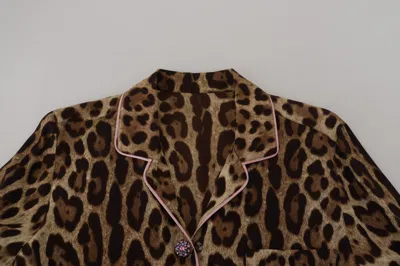 Dolce & Gabbana Brown Leopard Print Long Sleeves Blouse Top In Brown