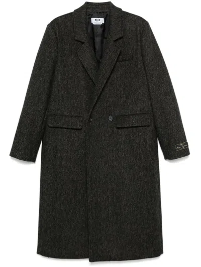 Msgm Double-breasted Coat In Black