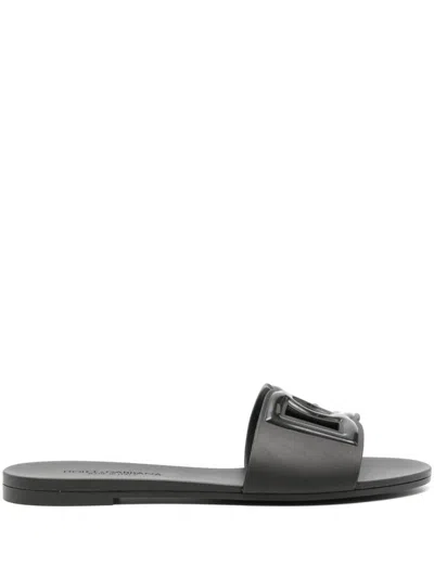 Shop Dolce & Gabbana Dg Logo Beachwear Sliders In Black