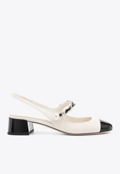 Miu Miu Embellished Leather Slingback Pumps In Ivory