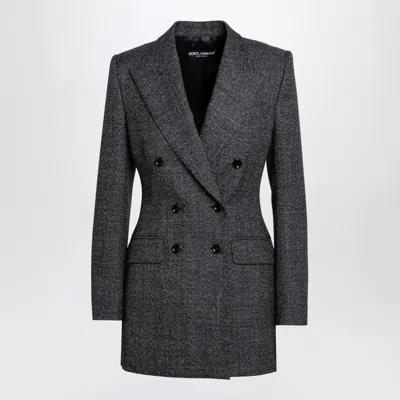 Dolce & Gabbana Anthracite Grey Tweed Double-breasted Jacket In Multicolor