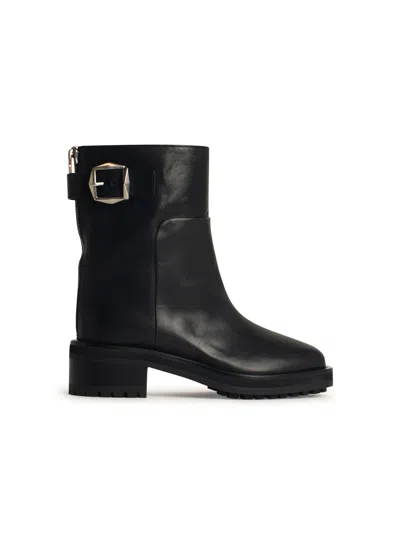 Jimmy Choo Women Brooklyn Ab 50 Leather Boots With Adjustable Strap In Black