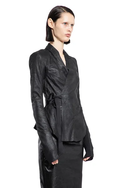 Rick Owens Womens Black Wrapped Slim-fit Leather Jacket In Black