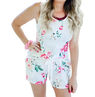 Shirley Stone Floral Tank Top & Shorts Pajama Set In White In White