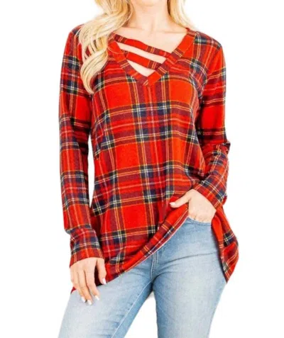 Heimish Usa Holiday Plaid Criss Cross Top In Red In Red