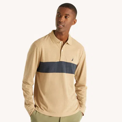 Nautica Mens Classic Fit Long-sleeve Colorblock Polo In Beige