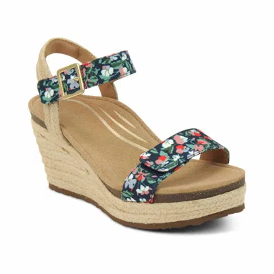 Aetrex Sydney Quarter Strap Espadrille Wedge In Floral Suede In Multi