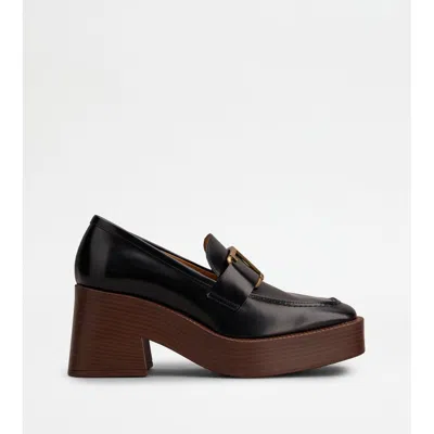 Tod's Platform Loafers In Leather In Black