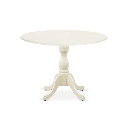 East West Furniture Dmt-lwh-tp Round Wood Table Linen White Color Drops Leave Table Top Surface And Asian Wood Dining Ta