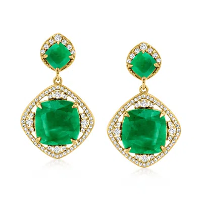 Ross-simons Emerald And White Topaz Drop Earrings In 18kt Gold Over Sterling In Green